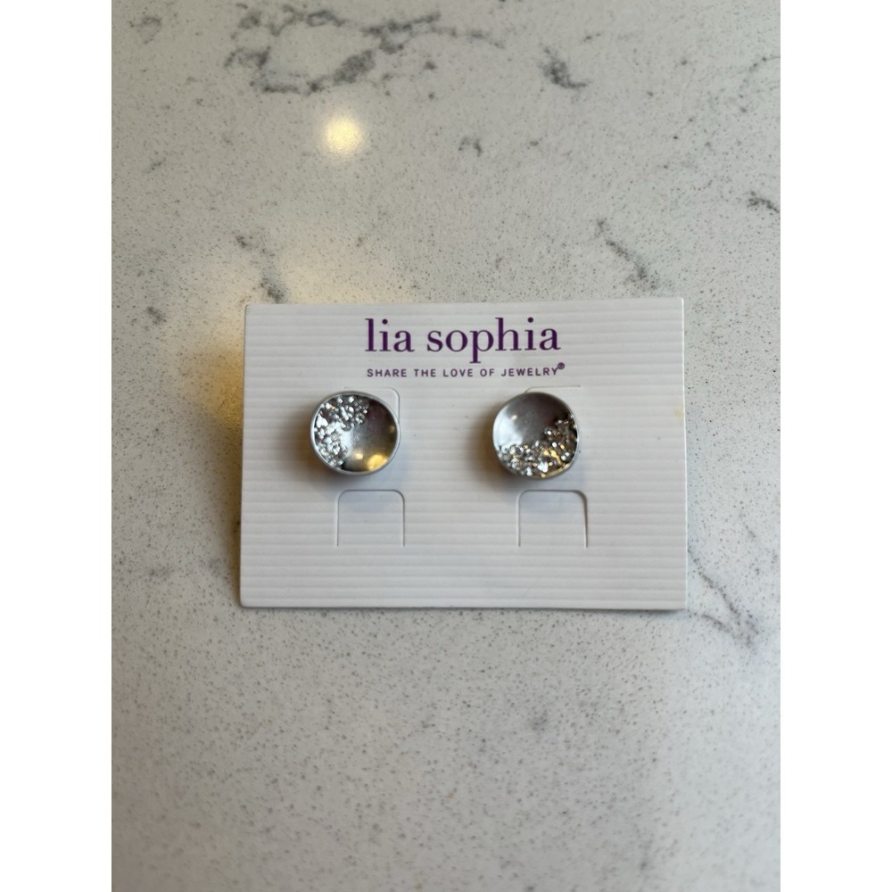 Lia Sophia "Sugar Dusted" Silver Tone w/Cut Crystals Stud Pierced Earrings